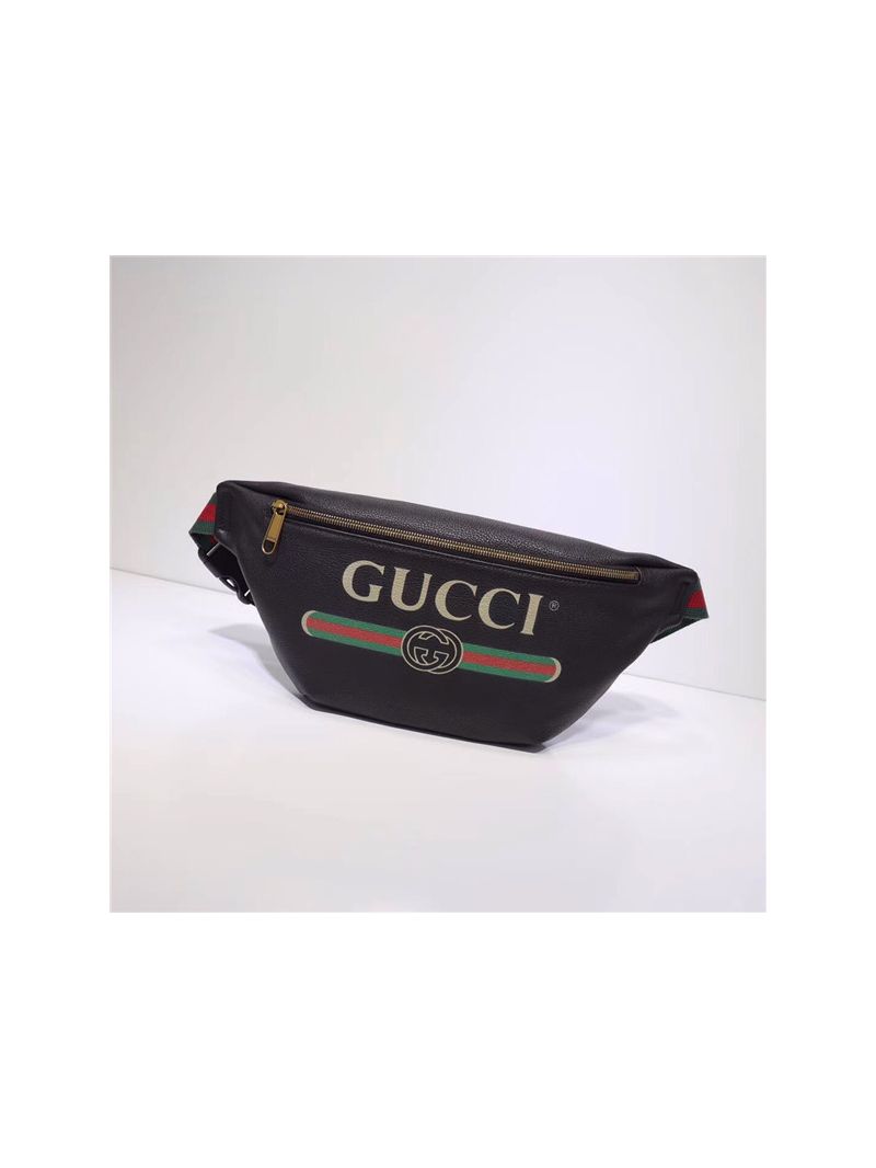 Gucci Print black leather belt bag 493869