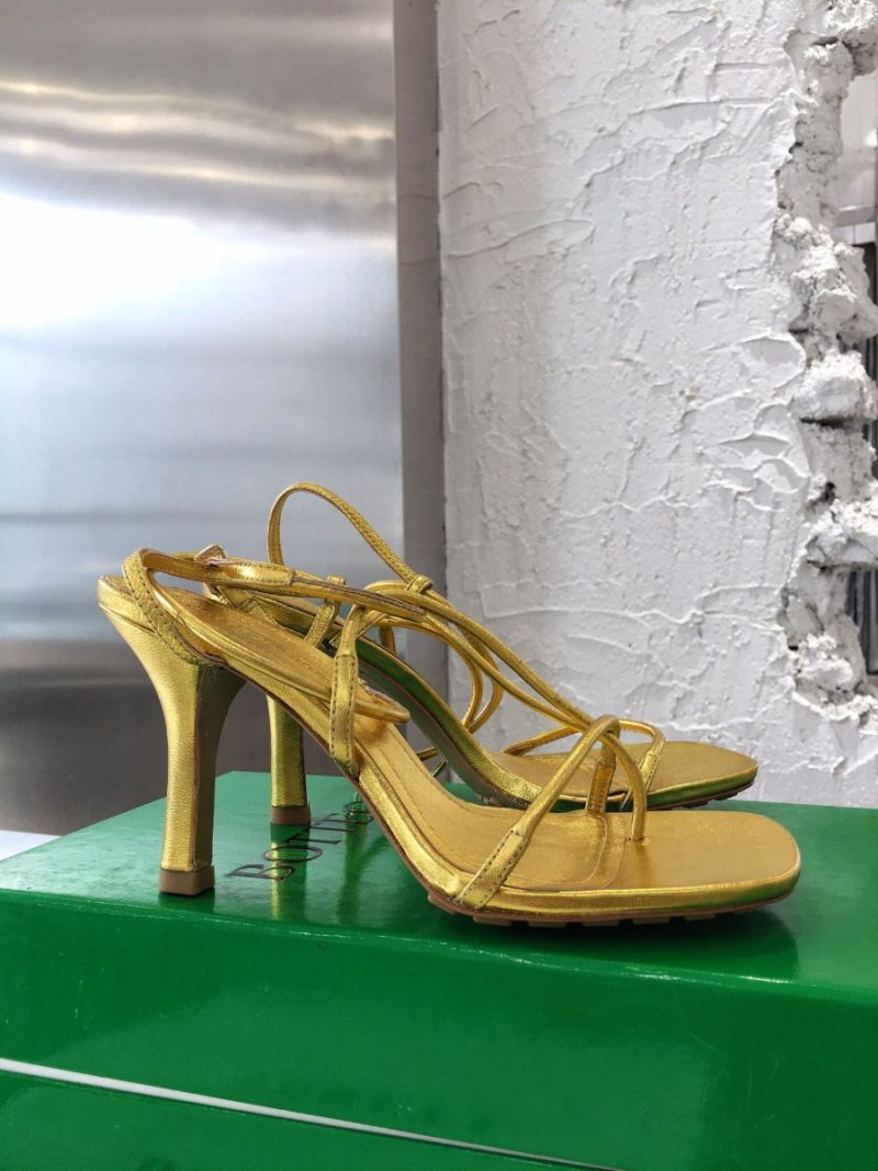 Bottega Veneta BV By Line Stretch Sandals 630178 Metallic Gold