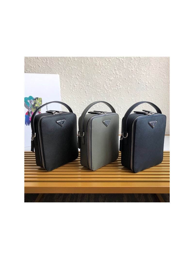 Prada Brique Saffiano Leather Men Bag 2VH066 Grey