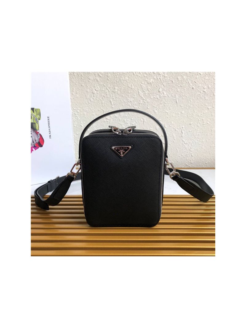 Prada Brique Saffiano Leather Men Bag 2VH066 Black