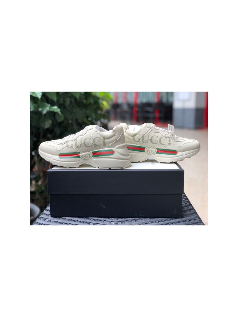 Gucci Women Men's Rhyton Gucci Logo Leather Sneaker 528892