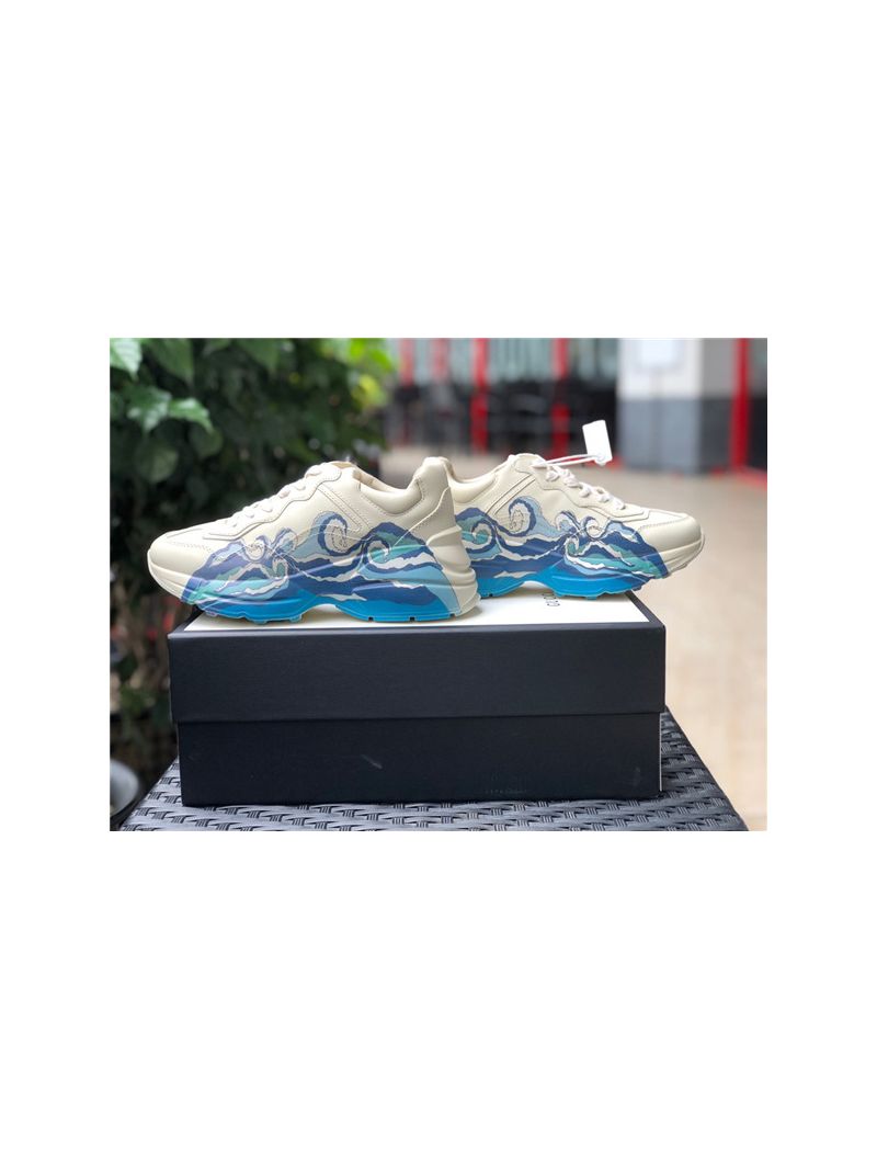 Gucci Women Men's Rhyton Leather Sneaker with Wave 528892