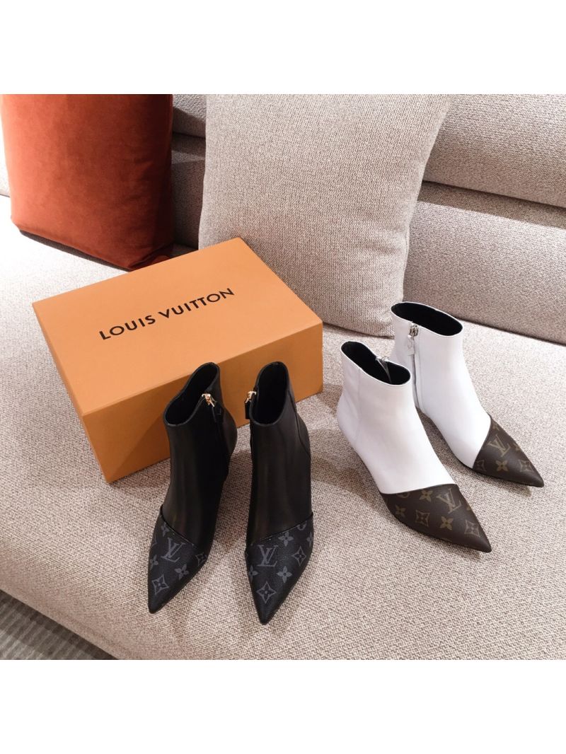 Louis Vuitton LV Cherie Ankle Boot 1A8834 White Calf leather and patent Monogram canvas