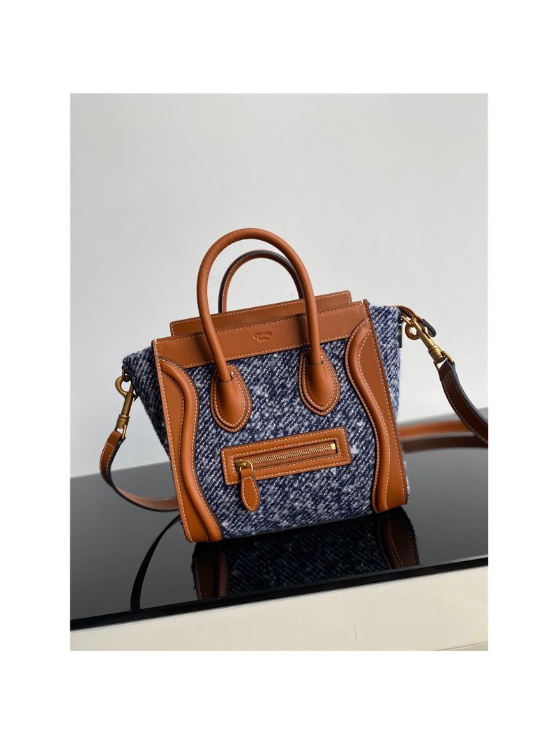 Celine Luggage Bag In Textile And Natural Calfskin 189242 Tan/blue