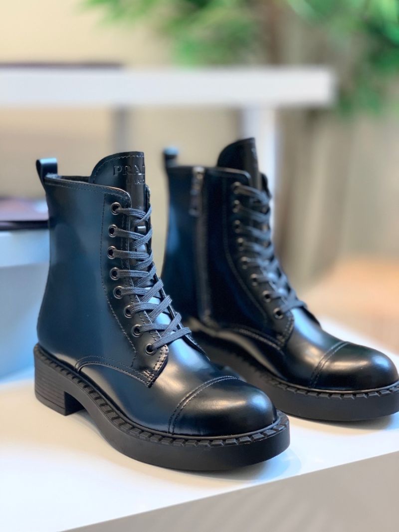 Prada Brushed Leather Laced Booties 1T360M