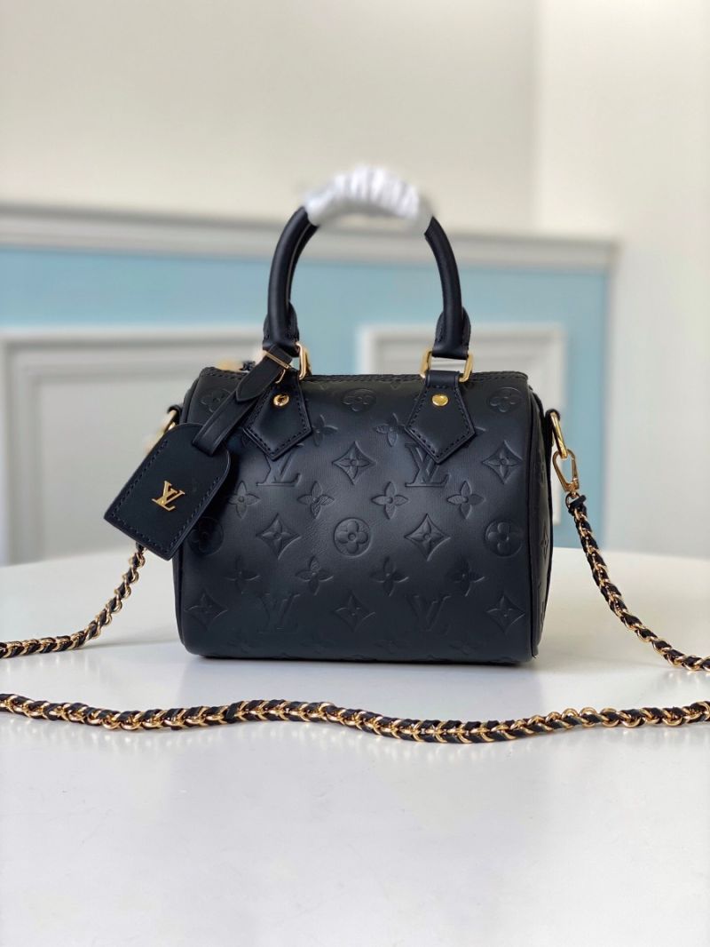 Louis Vuitton LV Speedy BB M57111 Black Lambskin with Embossed Monogram