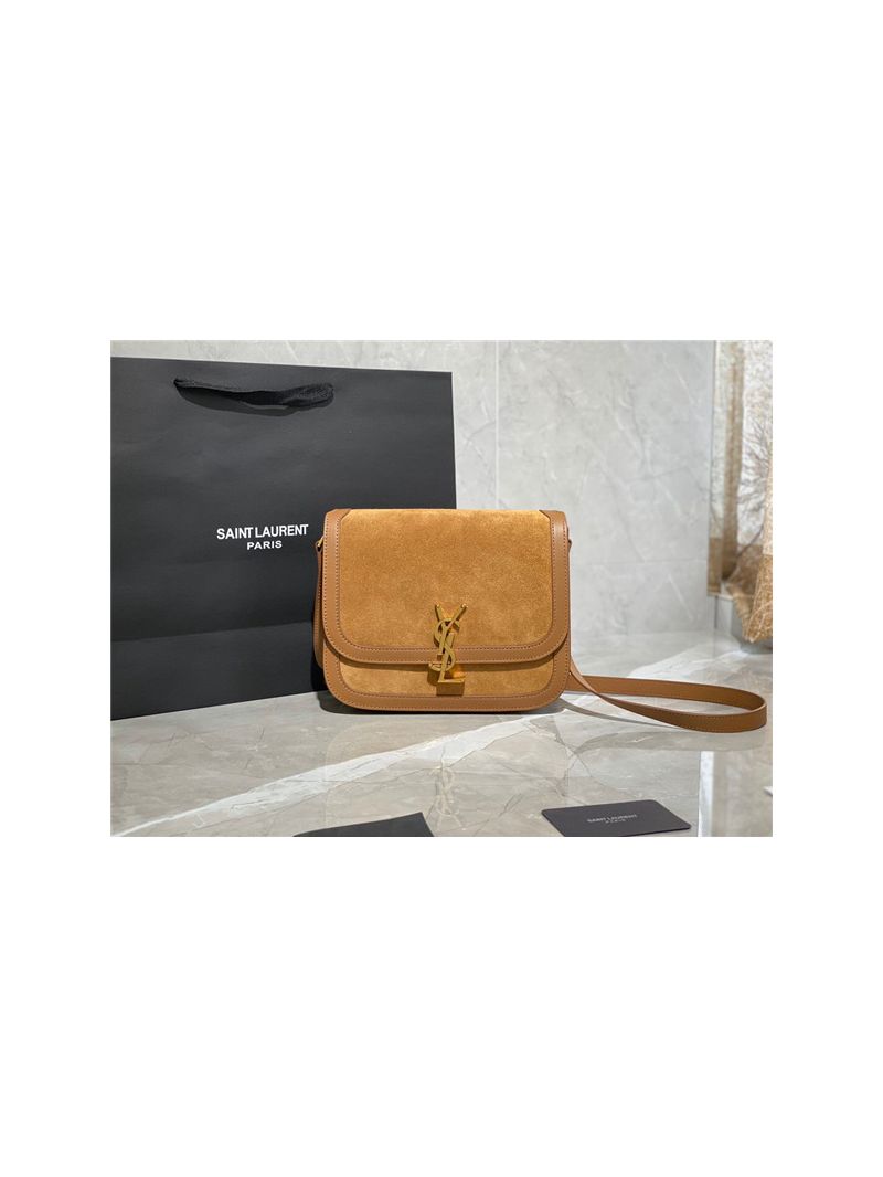 YSL Saint Laurent Solferino Medium Soft Satchel In Suede And Smooth Leather 635025 Cinnamon
