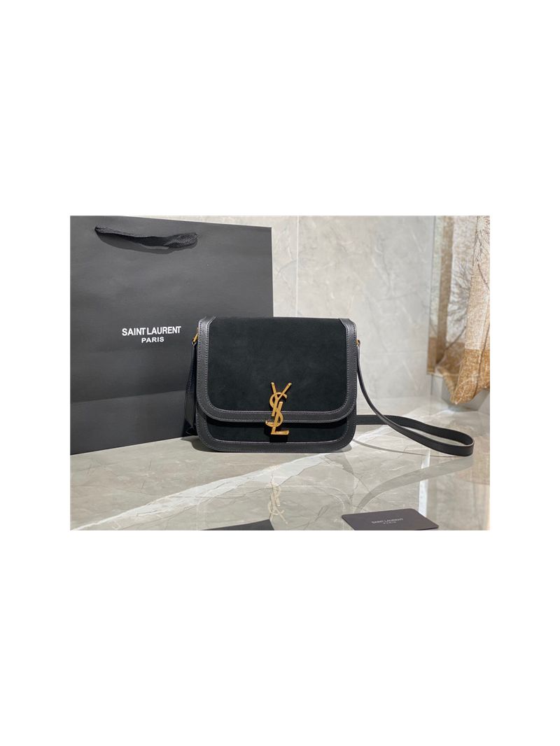 YSL Saint Laurent Solferino Medium Soft Satchel In Suede And Smooth Leather 635025 Black