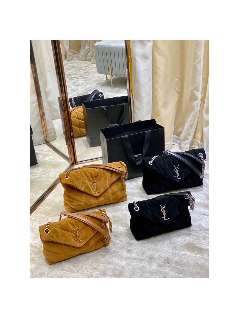 YSL Saint Laurent Loulou Puffer Small Bag In Quilted Suede And Lambskin 577476 Black