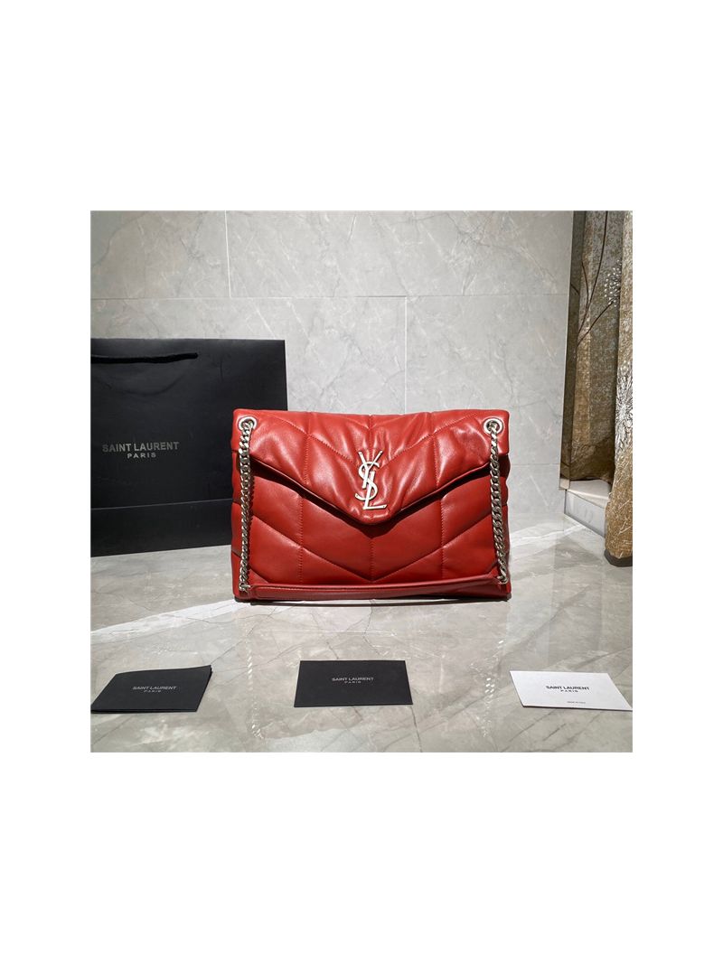 Yves Saint Laurent YSL Loulou Puffer Medium Bag In Quilted Lambskin 5774751 Red