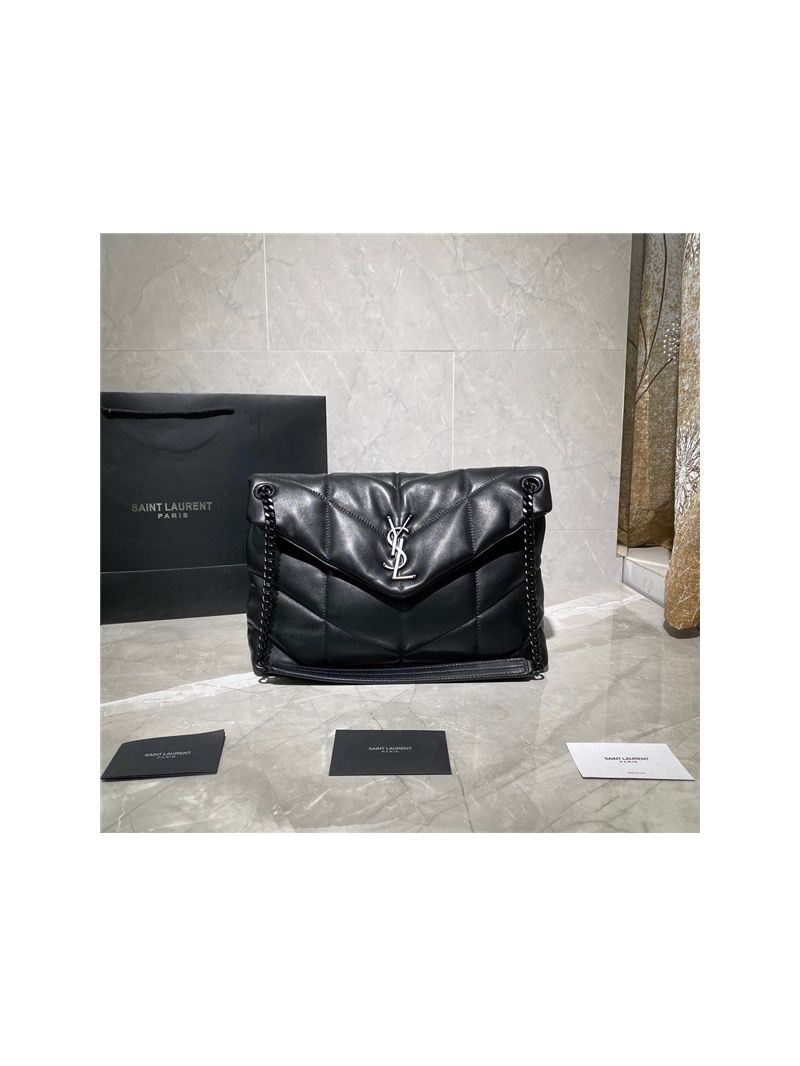 Yves Saint Laurent YSL Loulou Puffer Medium Bag In Quilted Lambskin 5774751 All Black