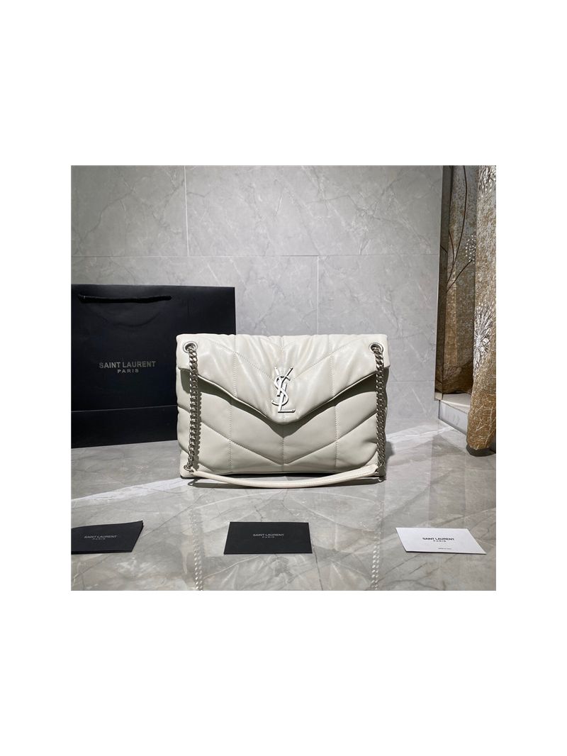 Yves Saint Laurent YSL Loulou Puffer Medium Bag In Quilted Lambskin 5774751 White
