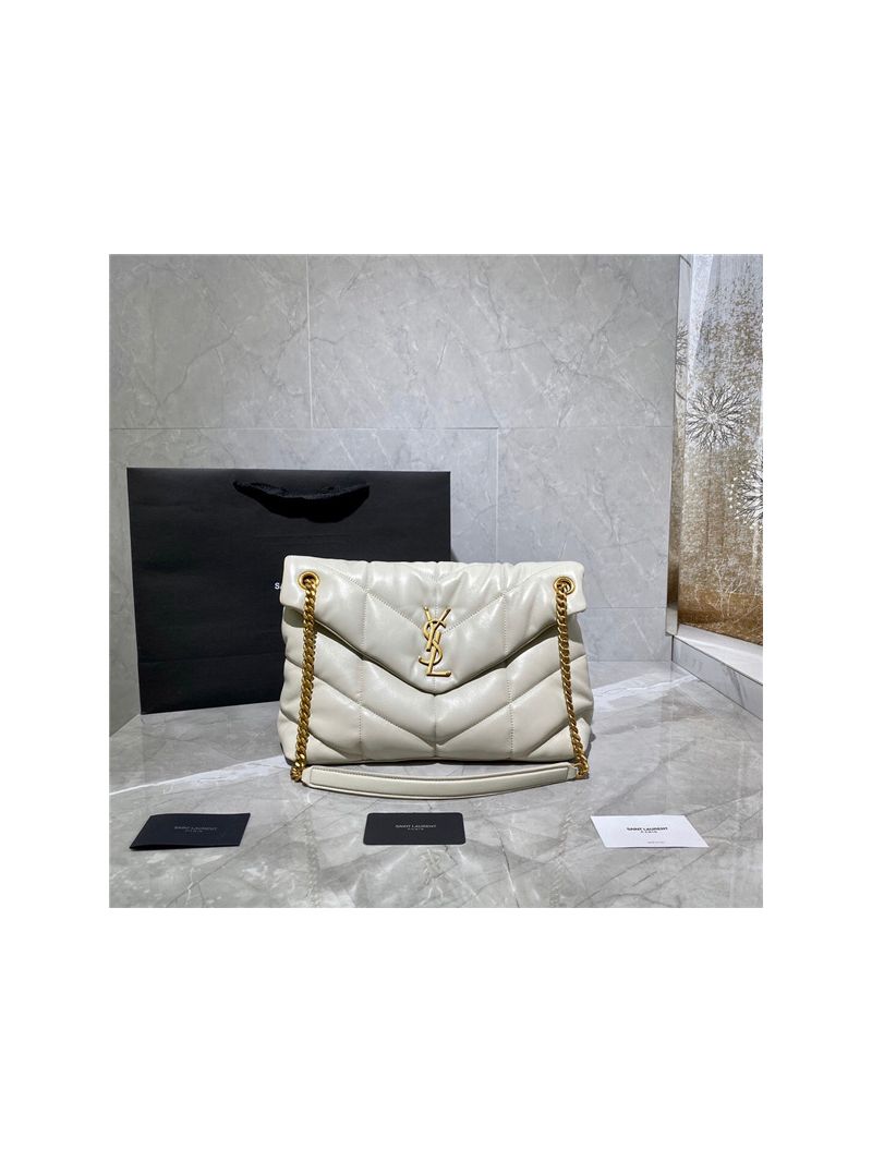 Yves Saint Laurent YSL Loulou Puffer Medium Bag In Quilted Lambskin 5774751 White Gold Hardware