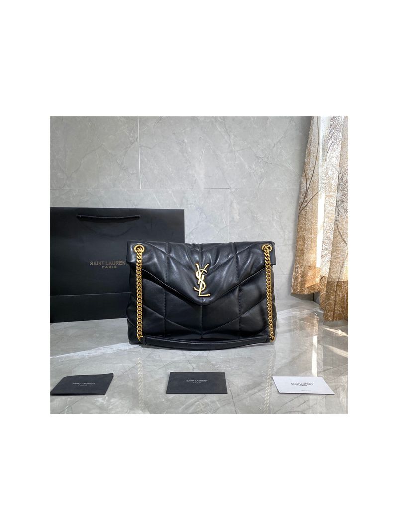 Yves Saint Laurent YSL Loulou Puffer Medium Bag In Quilted Lambskin 5774751 Black Gold Hardware