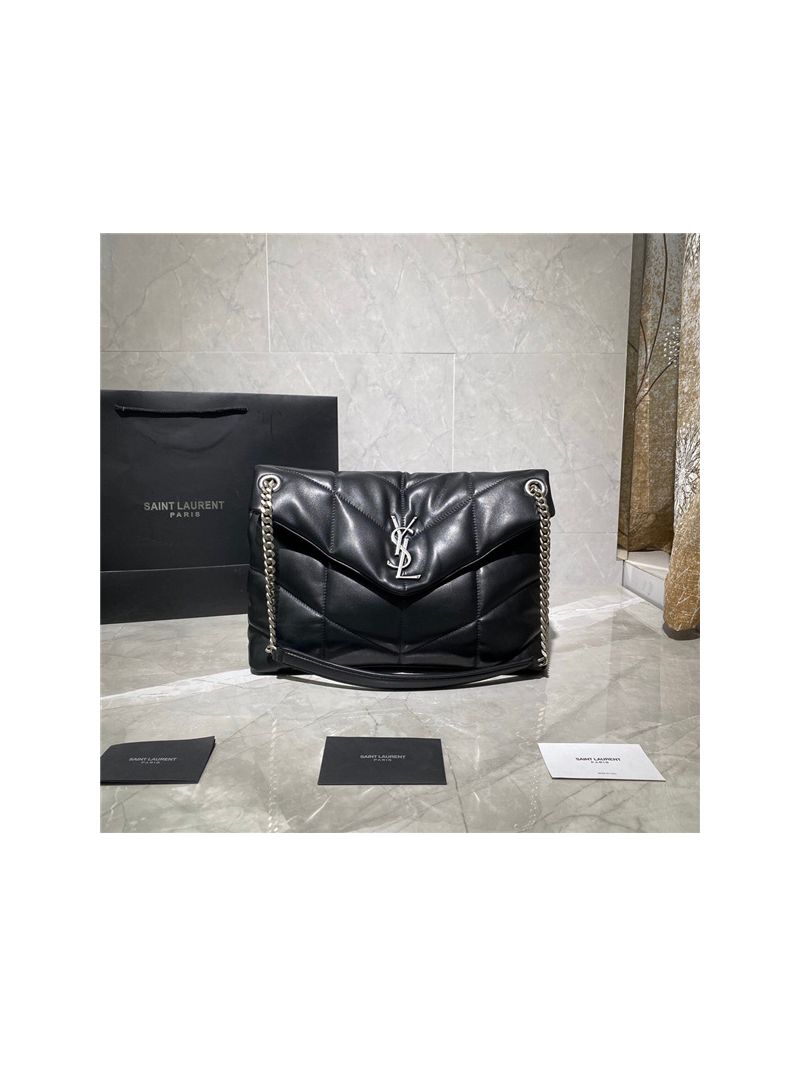 Yves Saint Laurent YSL Loulou Puffer Medium Bag In Quilted Lambskin 5774751 Black Silver
