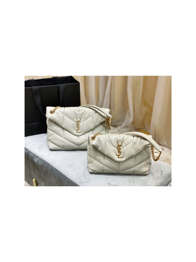 Yves Saint Laurent YSL Loulou Puffer Small Bag In Quilted Lambskin 577476 White Gold Hardware