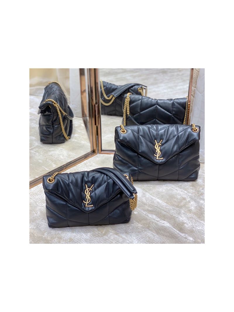 Yves Saint Laurent YSL Loulou Puffer Small Bag In Quilted Lambskin 577476 Black Gold Hardware
