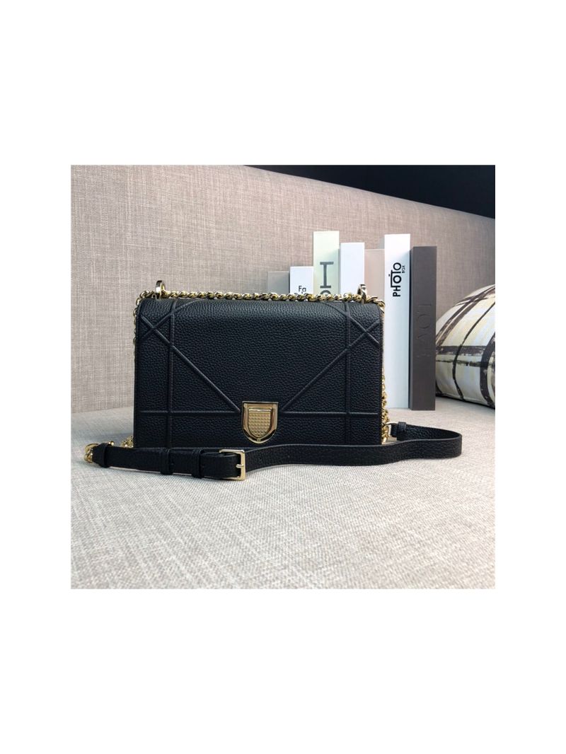 Dior "Diorama" Flap in Black Archicannage Grained Calfskin M0422