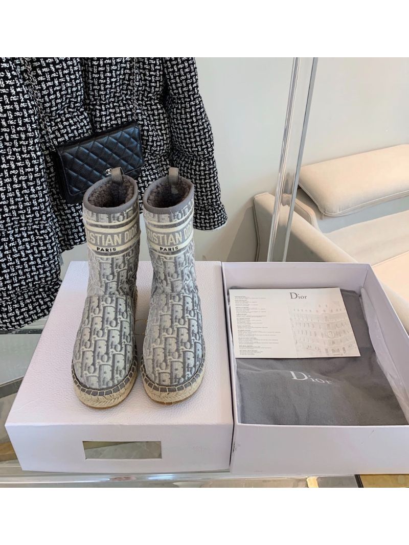 Dior Chez Moi Dior Granville Ankle Boot Grey Oblique Embroidered Velvet KCI654