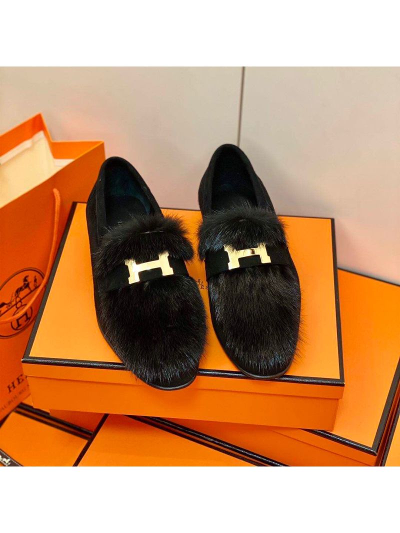Hermes Paris Loafer Suede Goatskin and Mink H202091 Black