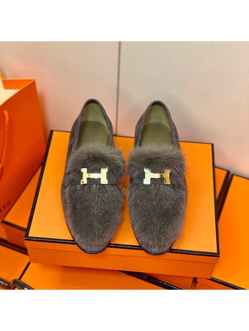 Hermes Paris Loafer Suede Goatskin and Mink H202091 Grey