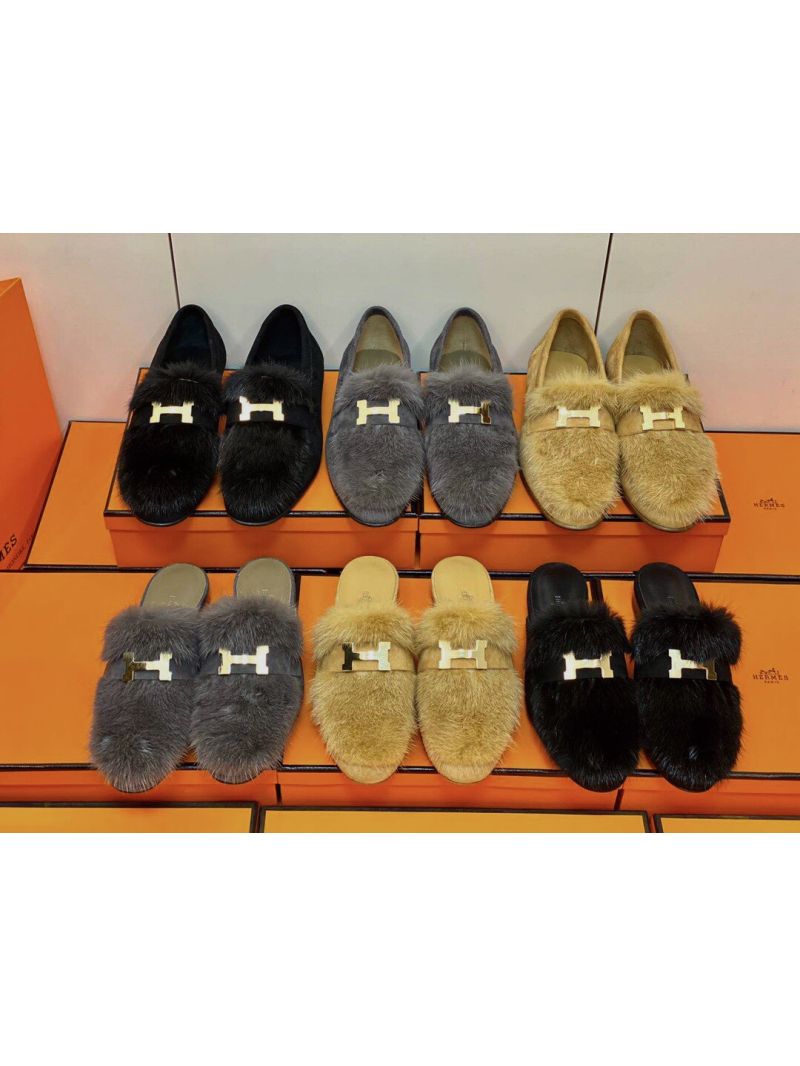 Hermes Paris Loafer Suede Goatskin and Mink H202091 Light Brown