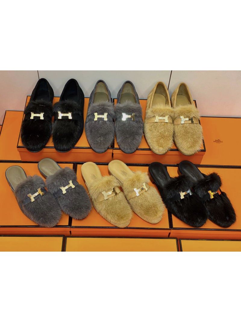 Hermes Paris Mule Suede Goatskin and Mink H202092 Black