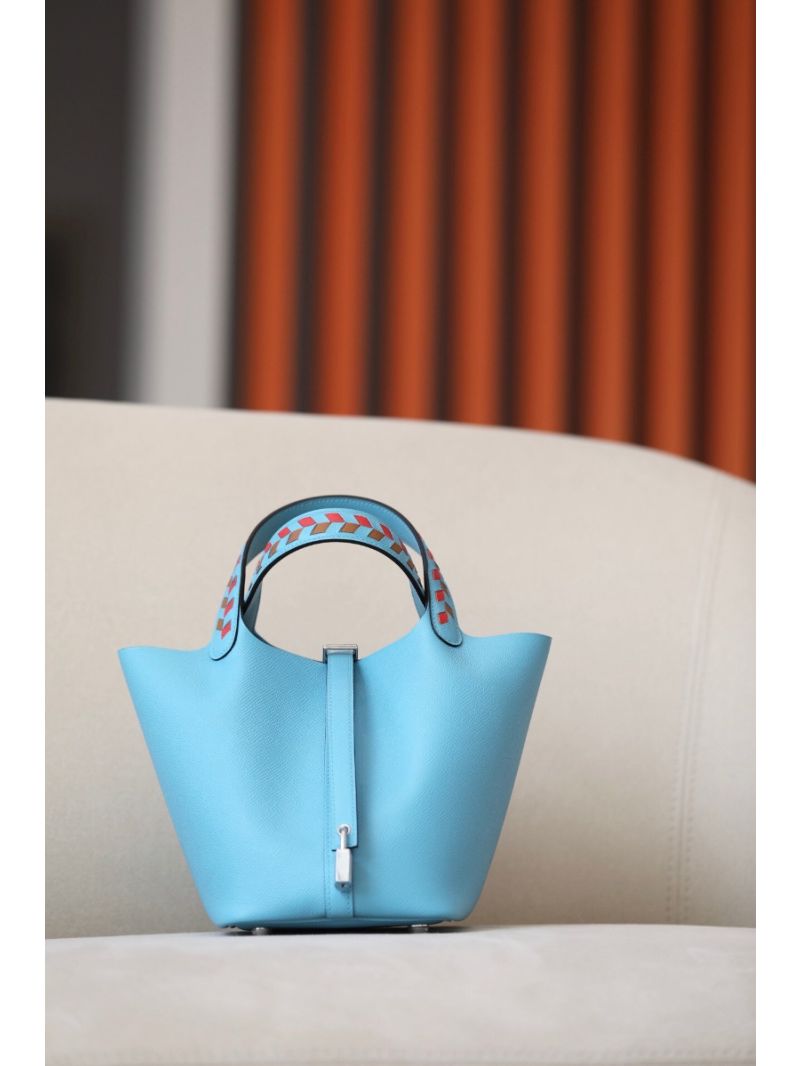 Hermes Epsom Tressage De Cuir Picotin Lock Bag Light Blue