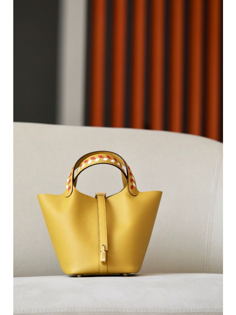 Hermes Epsom Tressage De Cuir Picotin Lock Bag Yellow