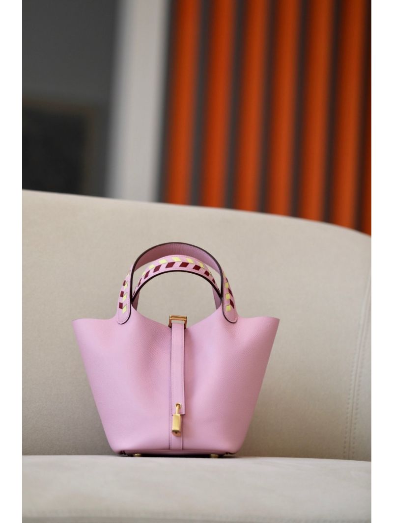 Hermes Epsom Tressage De Cuir Picotin Lock Bag Bubble Gum Pink