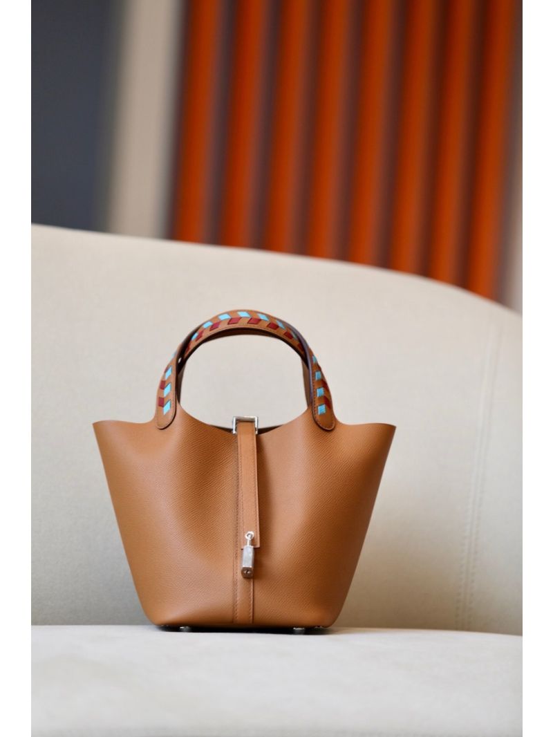 Hermes Epsom Tressage De Cuir Picotin Lock Bag Brown