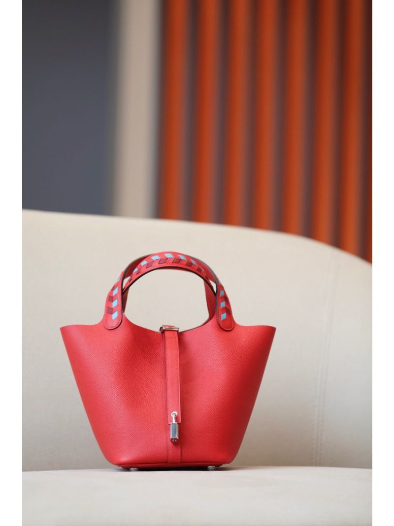 Hermes Epsom Tressage De Cuir Picotin Lock Bag Red