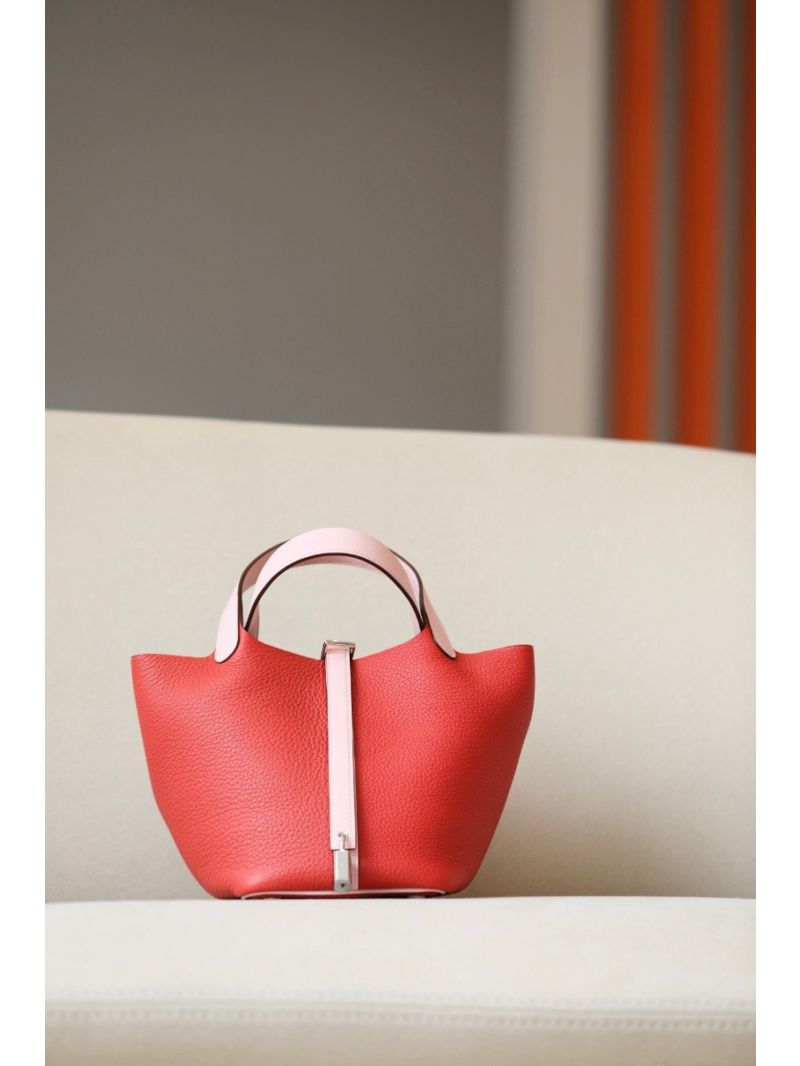 Hermes Picotin Lock bag Bi-Color Rough Tomato Clemence w Swift Rose Sakura