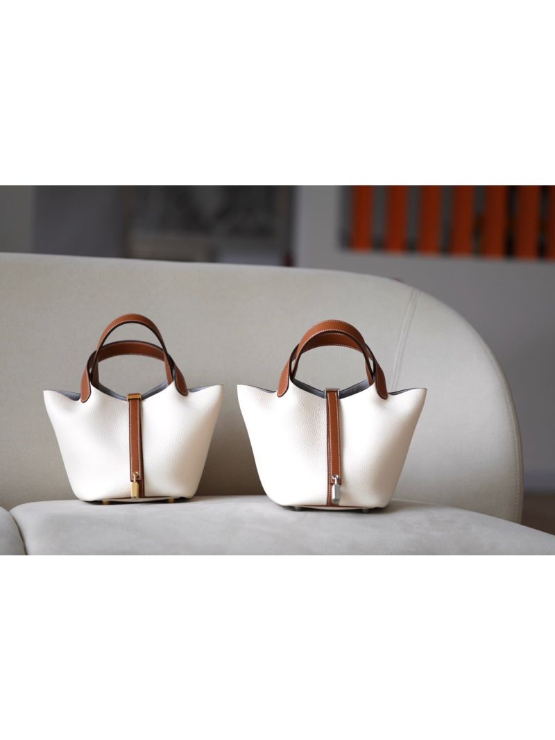 Hermes Picotin Lock bag Bi-Color Craie Clemence w Swift Brown