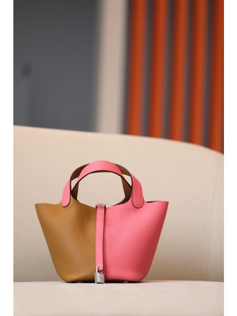 Hermes Picotin Lock bag Bi-Color Sesame w Rose Azalee Clemence leather T1
