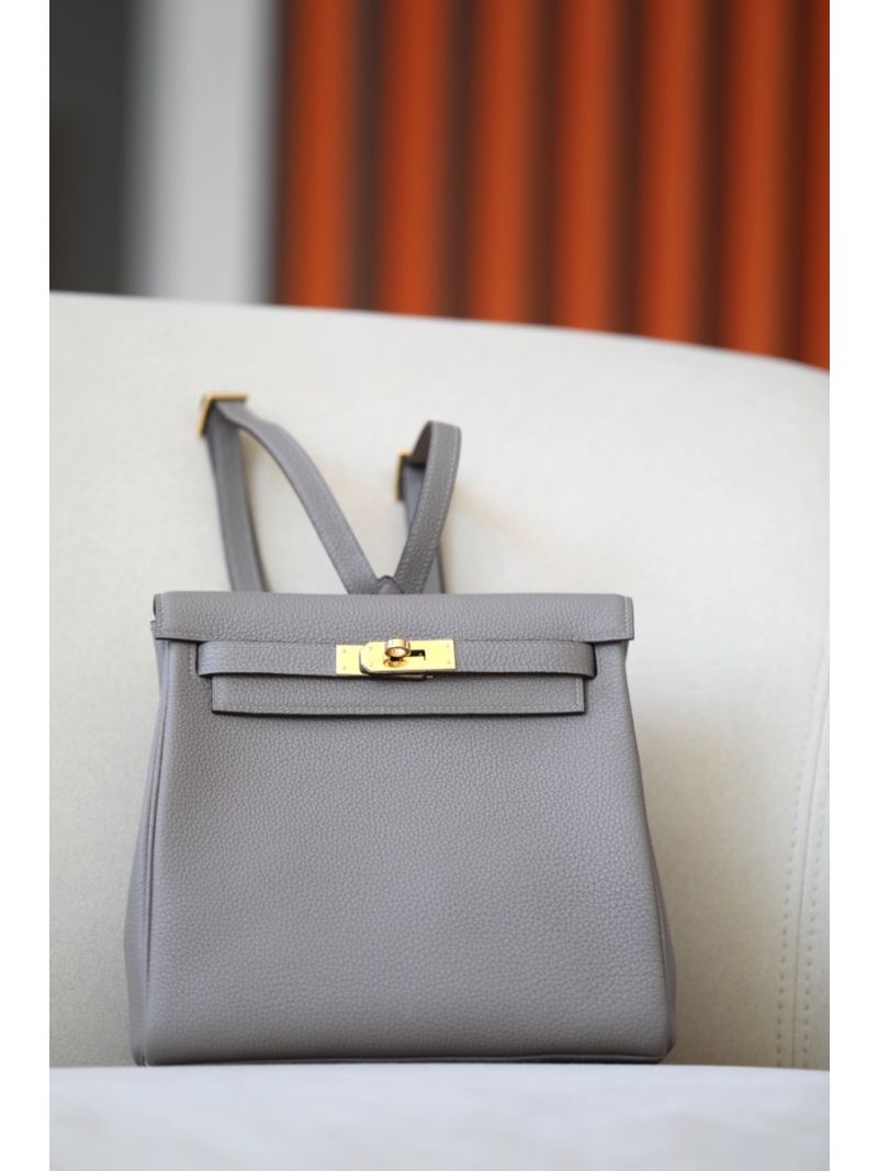 Hermes Kelly Ado Backpack Clemence M8 Gris Asphalt