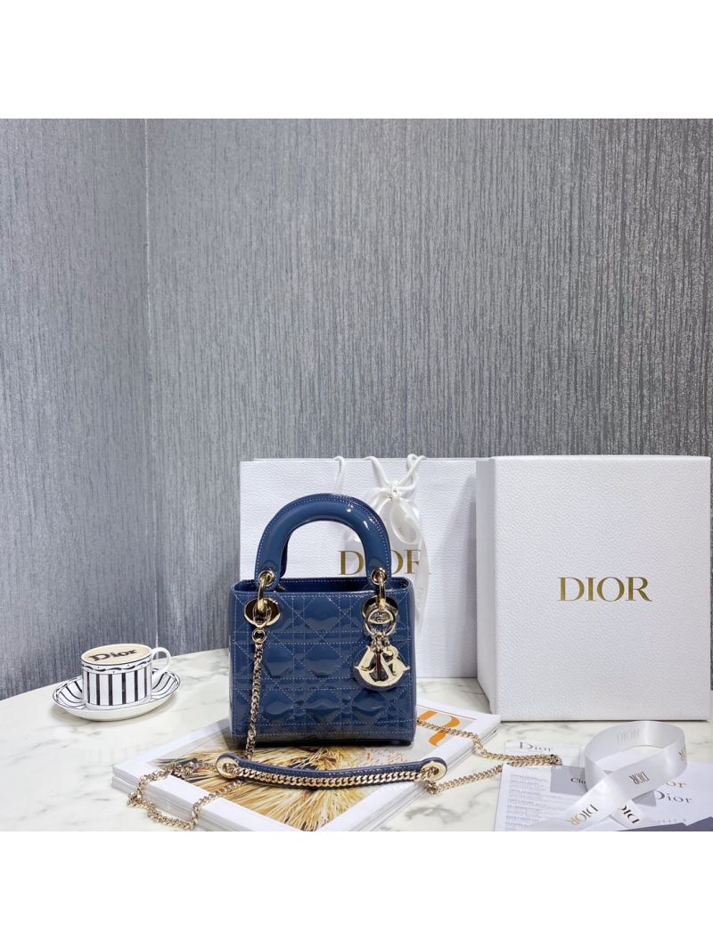 Dior Quilted Patent Calfskin Mini Lady Dior Bag Denim