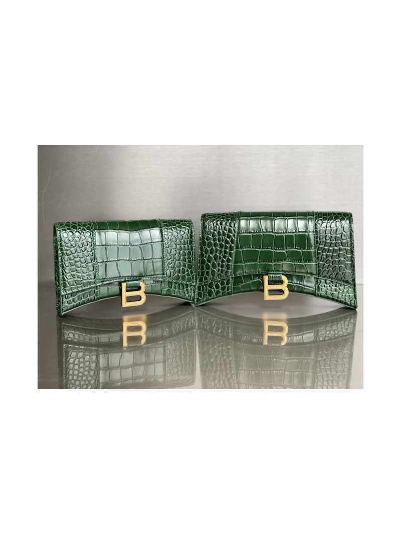 Balenciaga Hourglass Chain Bag in Shiny Crocodile Embossed Leather 6449731 Green