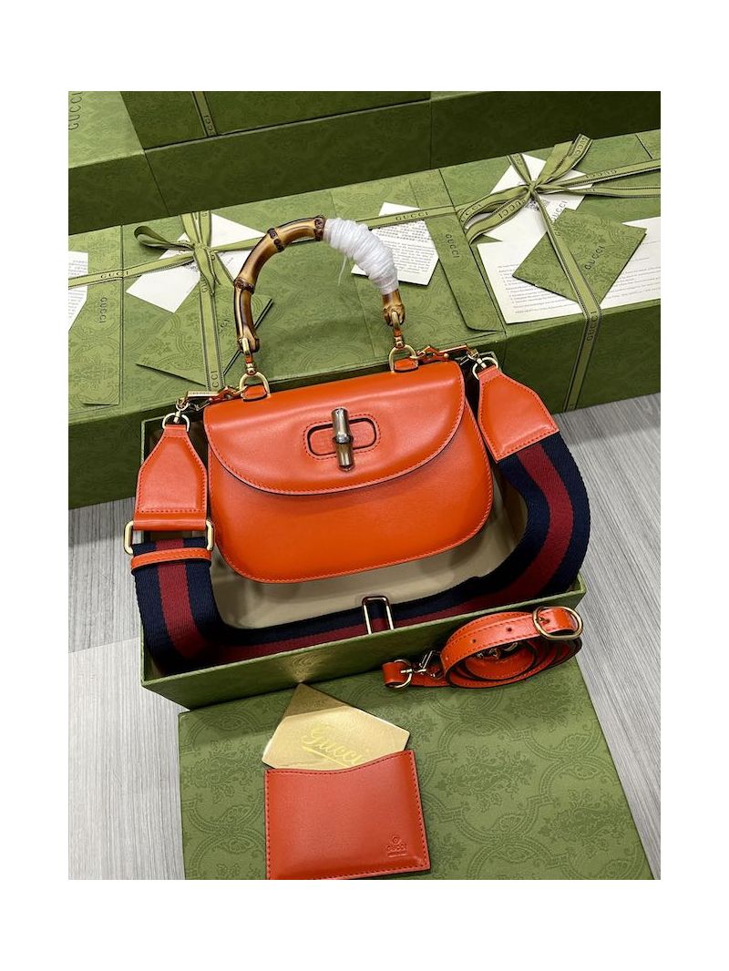 Gucci Small Top Handle Bag With Bamboo 675797 Orange