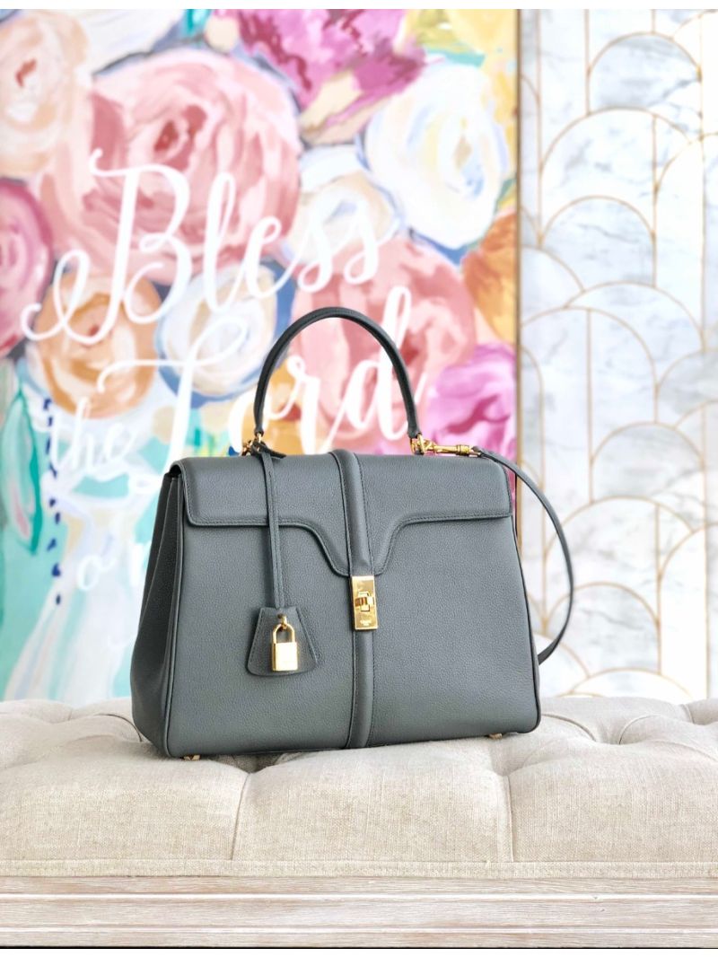Celine 16 Bag In Grained Calfskin 187373 2 Sizes Grey