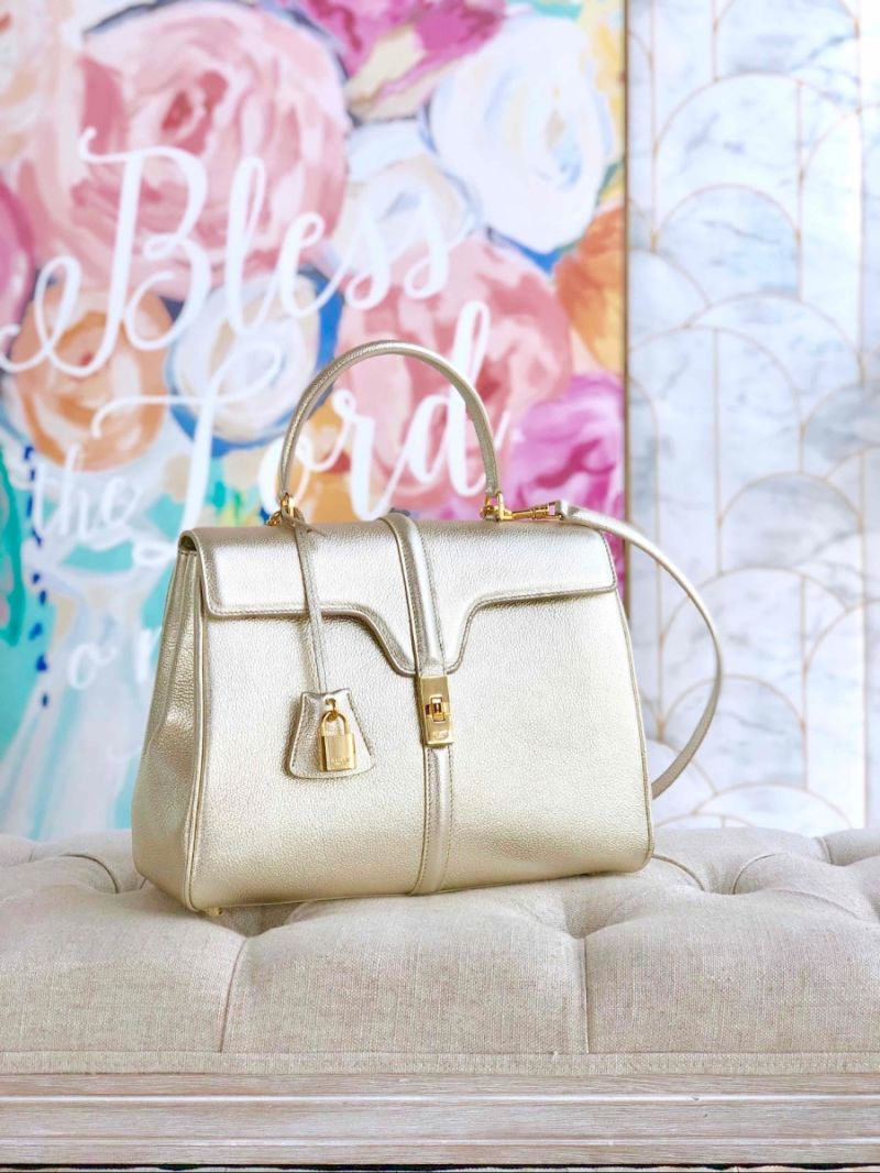 Celine 16 Bag In Grained Calfskin 187373 2 Sizes Metallic Gold