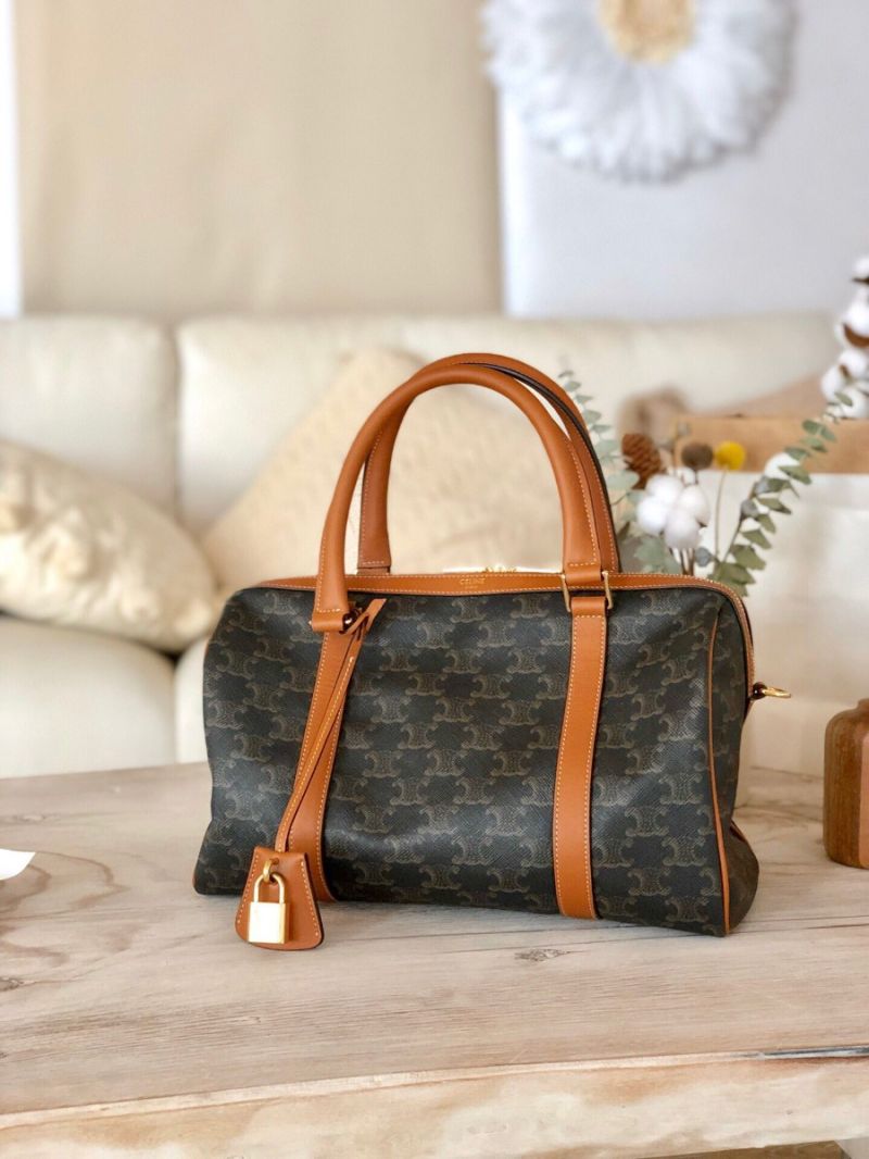 Celine Boston Bag In Triomphe Canvas 190372