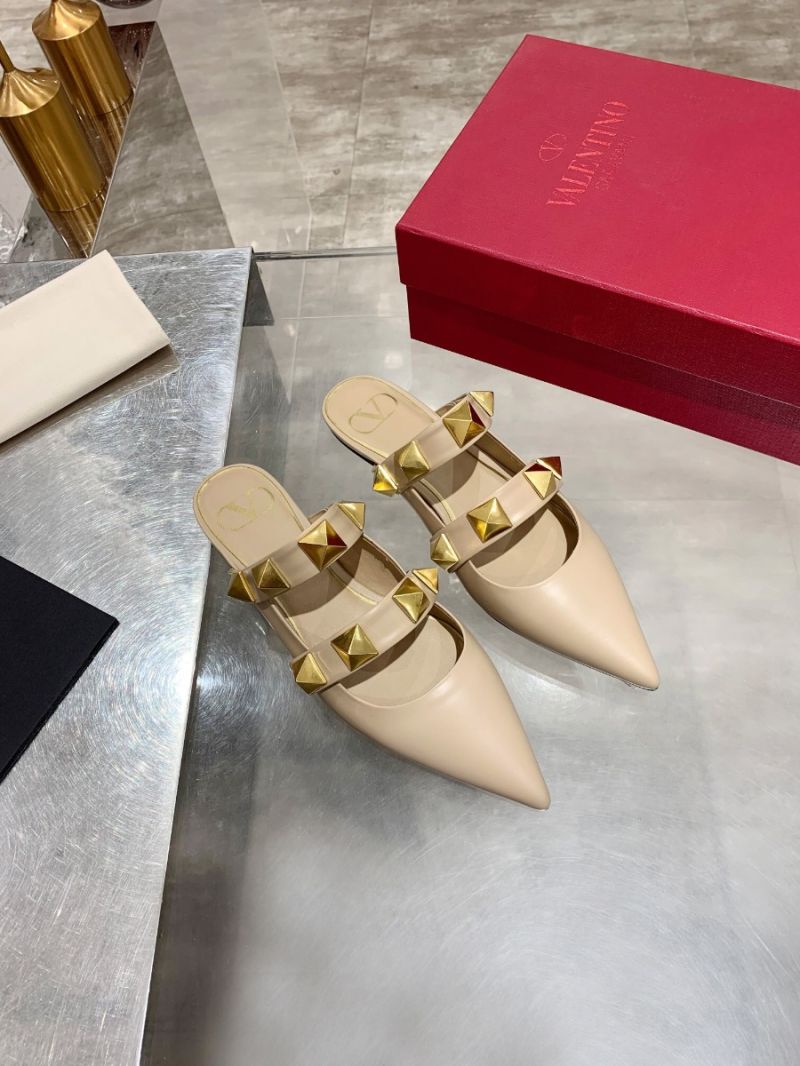 Valentino Roman Stud Flat Mule In Calfskin VW2S0BK8 Nude
