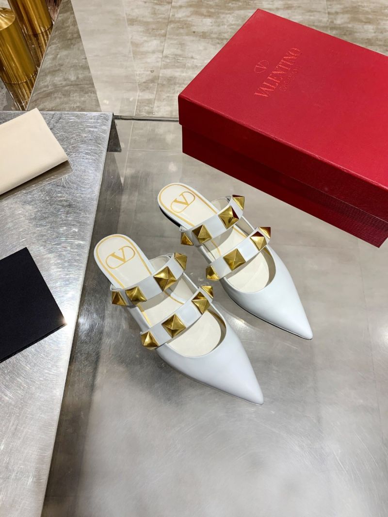 Valentino Roman Stud Flat Mule In Calfskin VW2S0BK8 Ivory