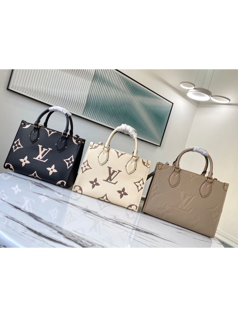 Louis Vuitton LV OnTheGo PM Tote Monogram Empreinte Bicolour Leather M45659 Creme White