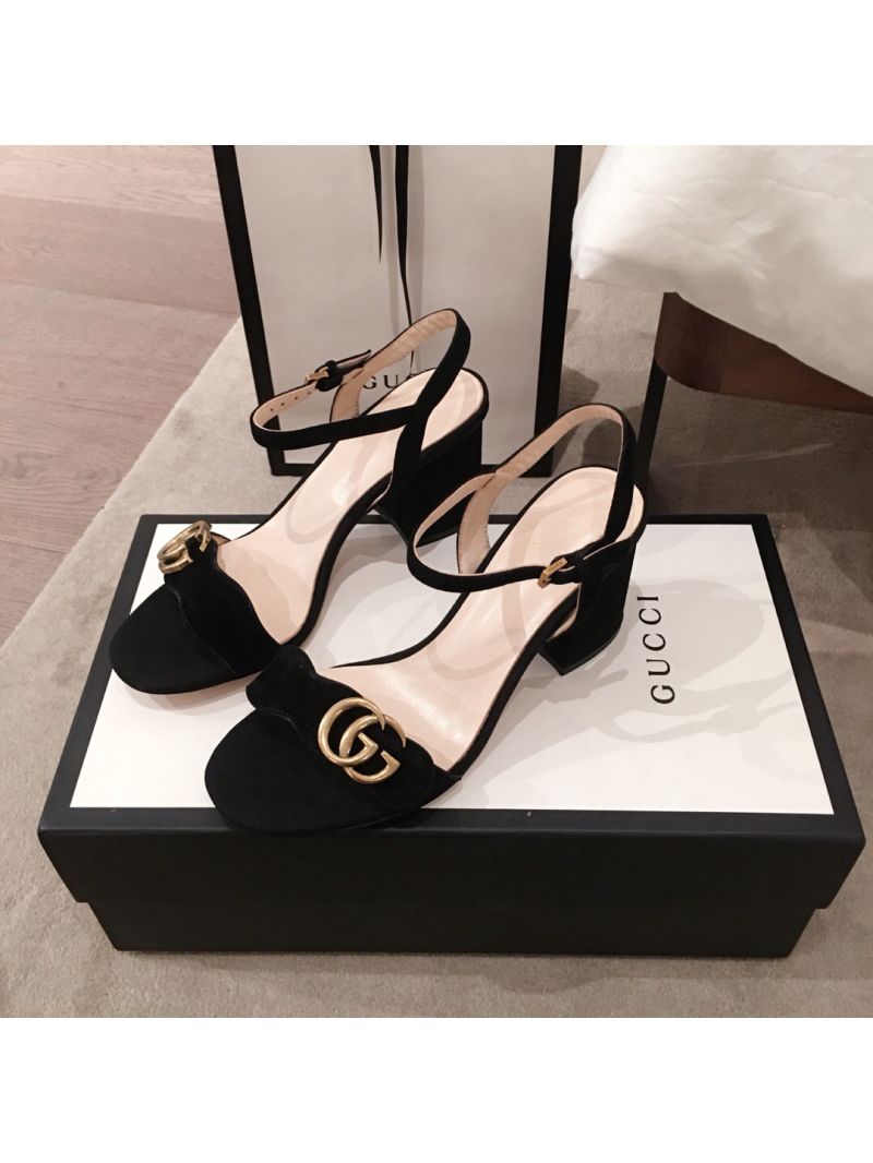 Gucci Leather Mid-Heel Sandal 453379 Suede Black