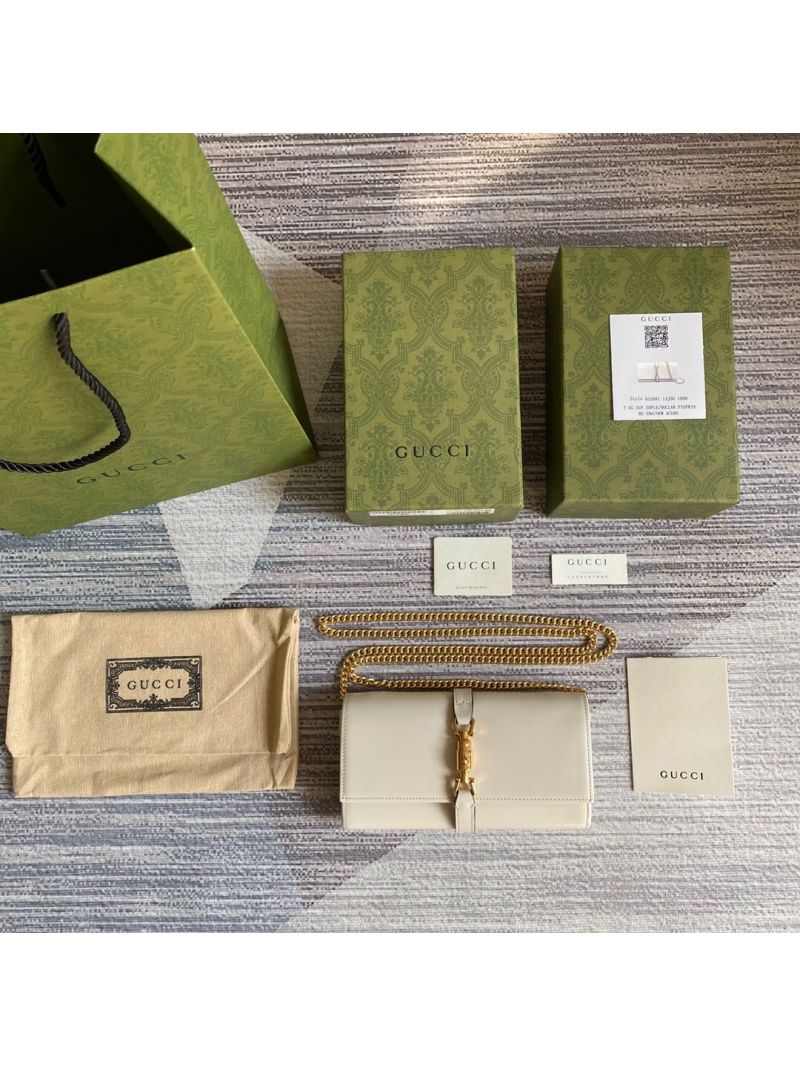 Gucci Jackie 1961 Calfskin Chain Wallet 652681 White