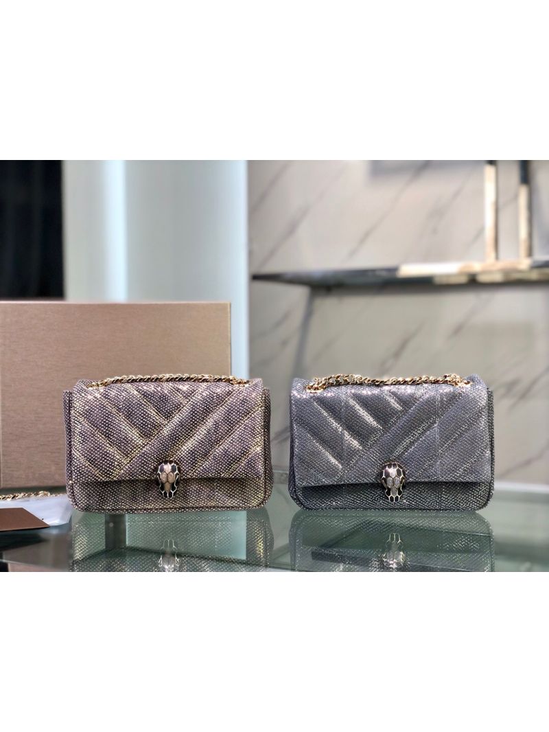 Bvlgari Serpenti Cabochon Small Shoulder Bag 287993 Gold Metallic Karung Snake Skin
