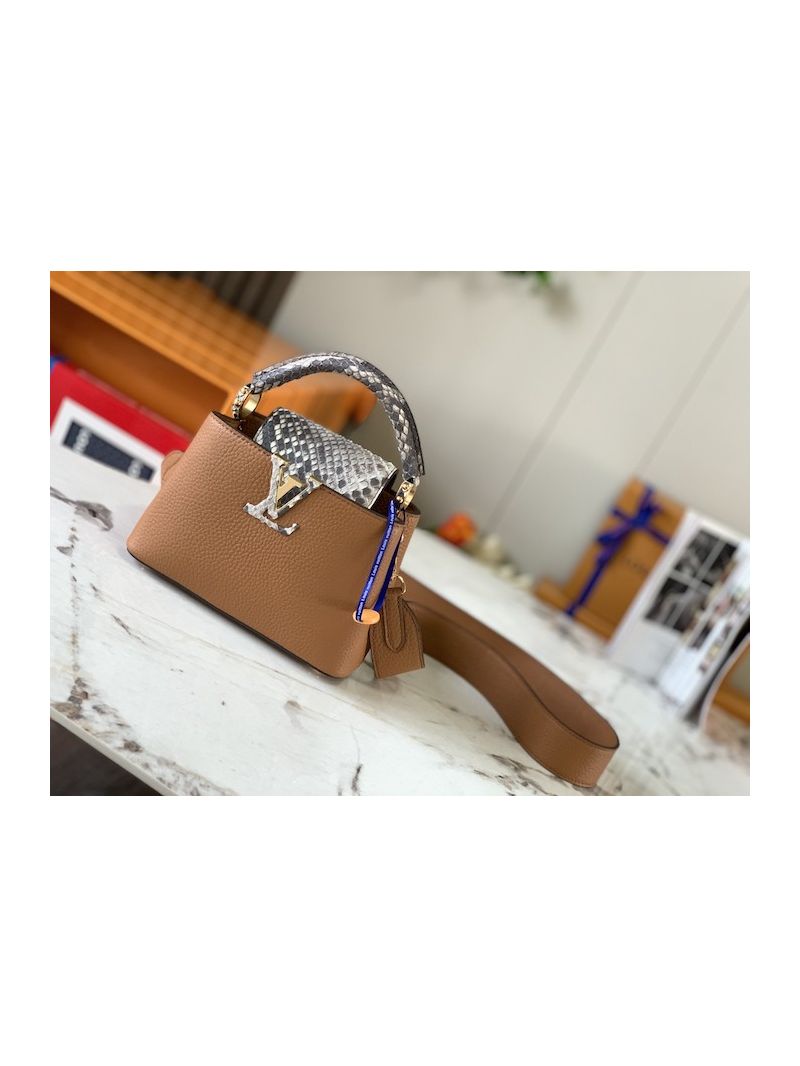 Louis Vuitton Capucines with python top handle and Flap N80741 Arizona Brown