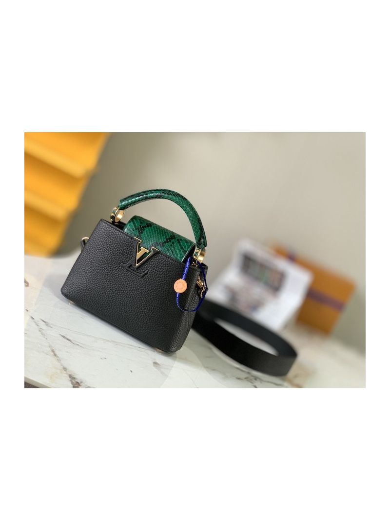 Louis Vuitton Capucines with Green python top handle and Flap N96467 Black